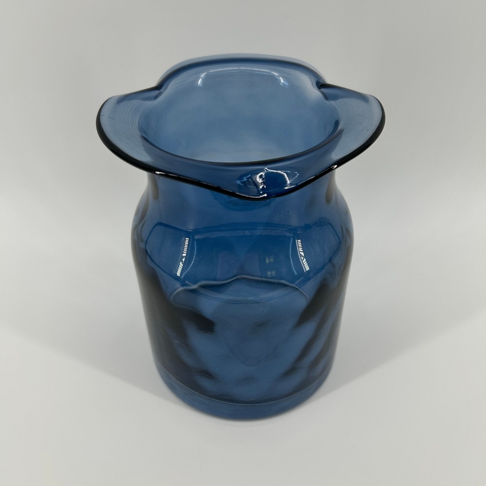 Ashland Fall Collection Blue Glass Vase Fluted Rim Hammered Texture Base Coastal